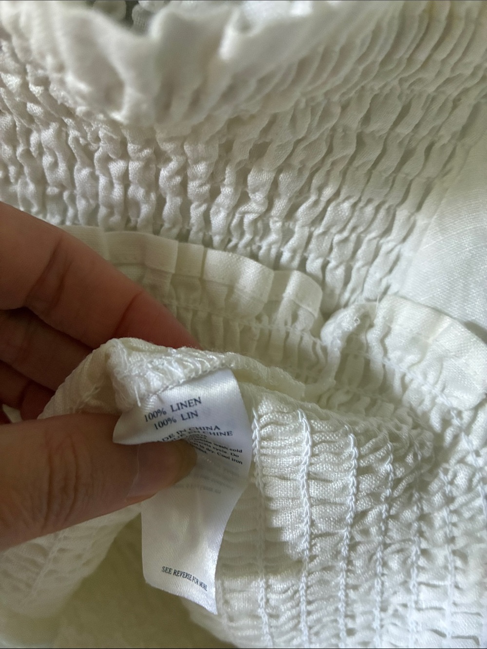 Faherty White Smocked linenPuff Sleeve Blouse - Picture 6 of 6